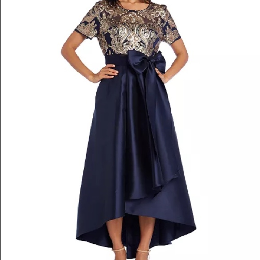 Blue and Gold Embroidered top Taffeta bottom dress